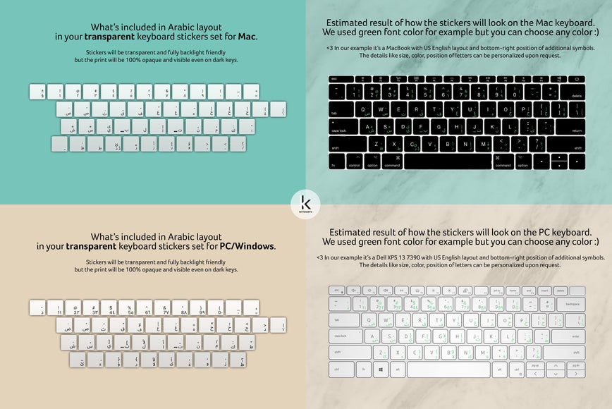 Arabic Transparent Keyboard Stickers Reference