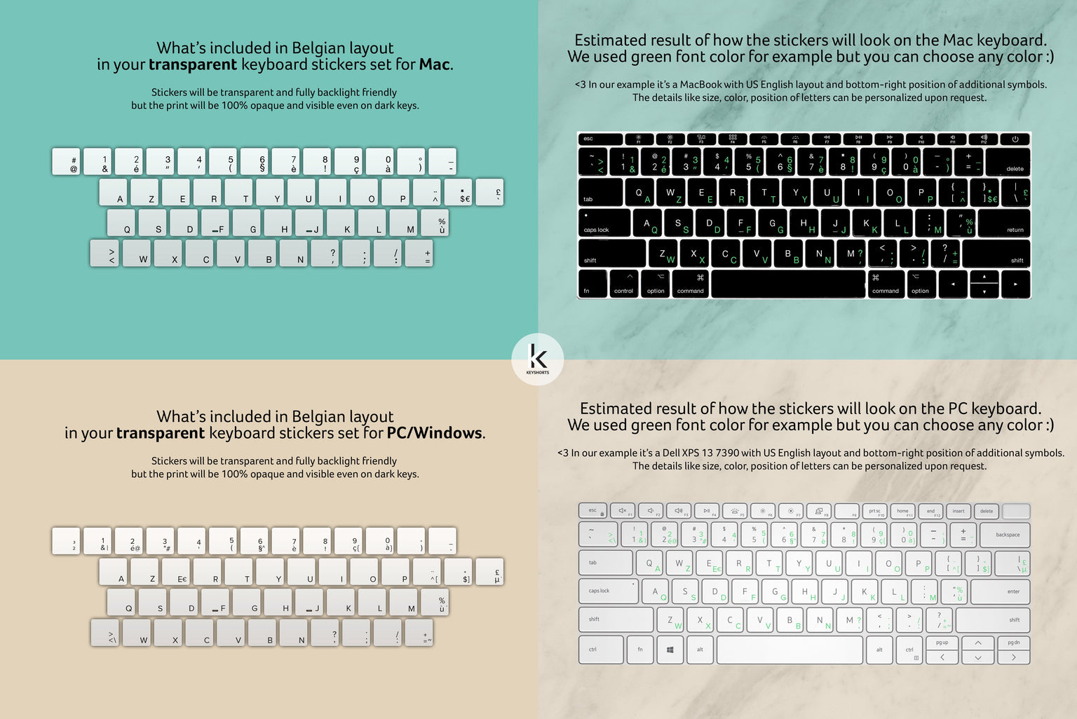 Belgian AZERTY Transparent Keyboard Stickers Reference