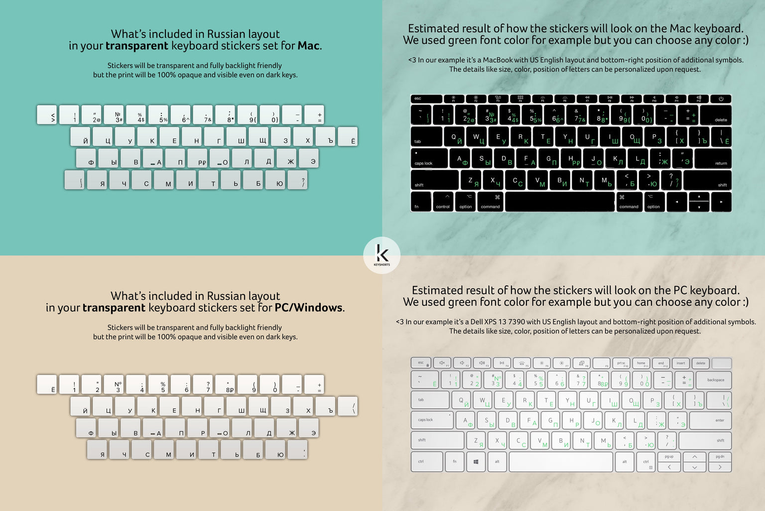 Russian Transparent Keyboard Stickers Reference