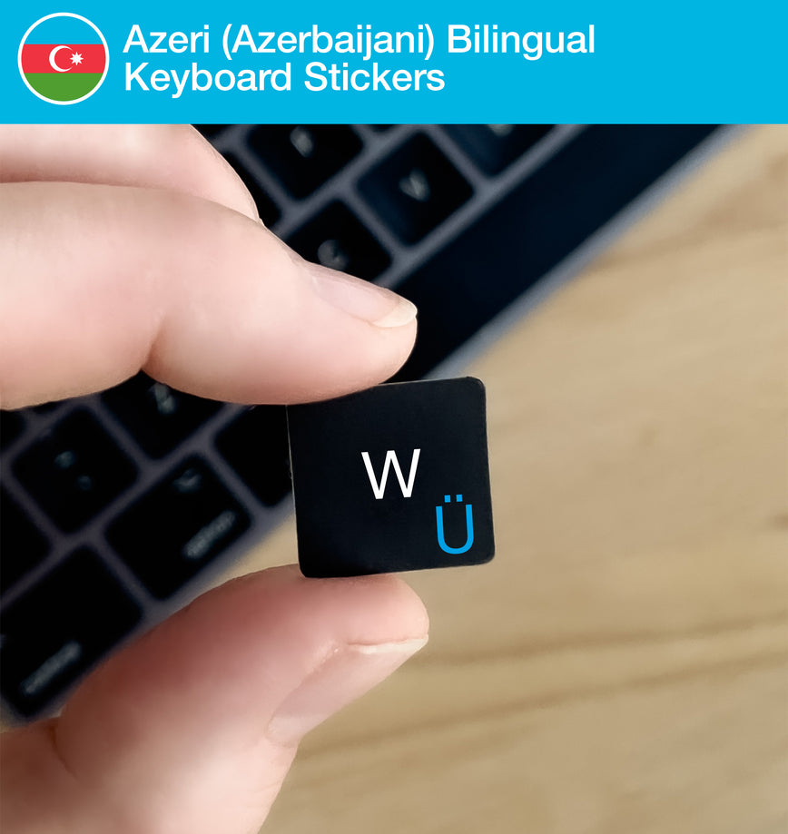 Azeri (Azerbaijani) Bilingual Keyboard Stickers with Azeri layout