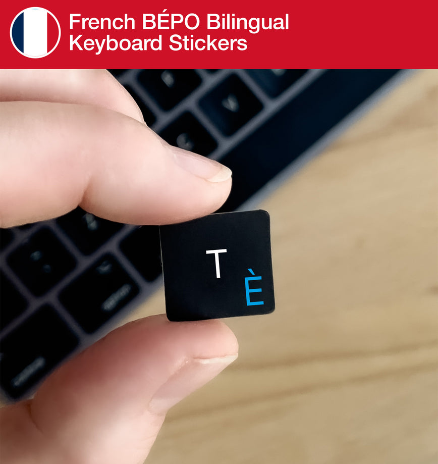 French BÉPO Bilingual Keyboard Stickers with French BÉPO layout 