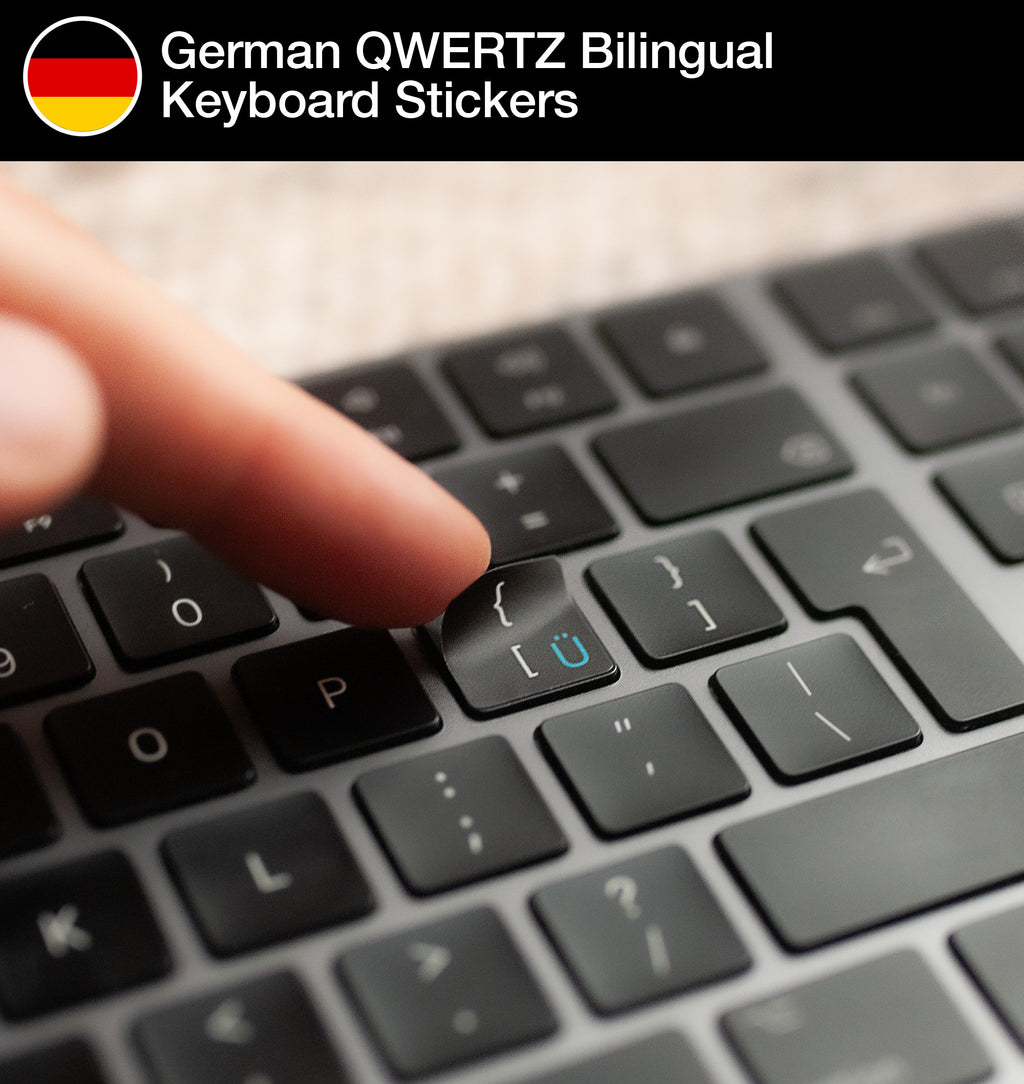 German Bilingual Keyboard Stickers, 100+ Languages • Keyshorts