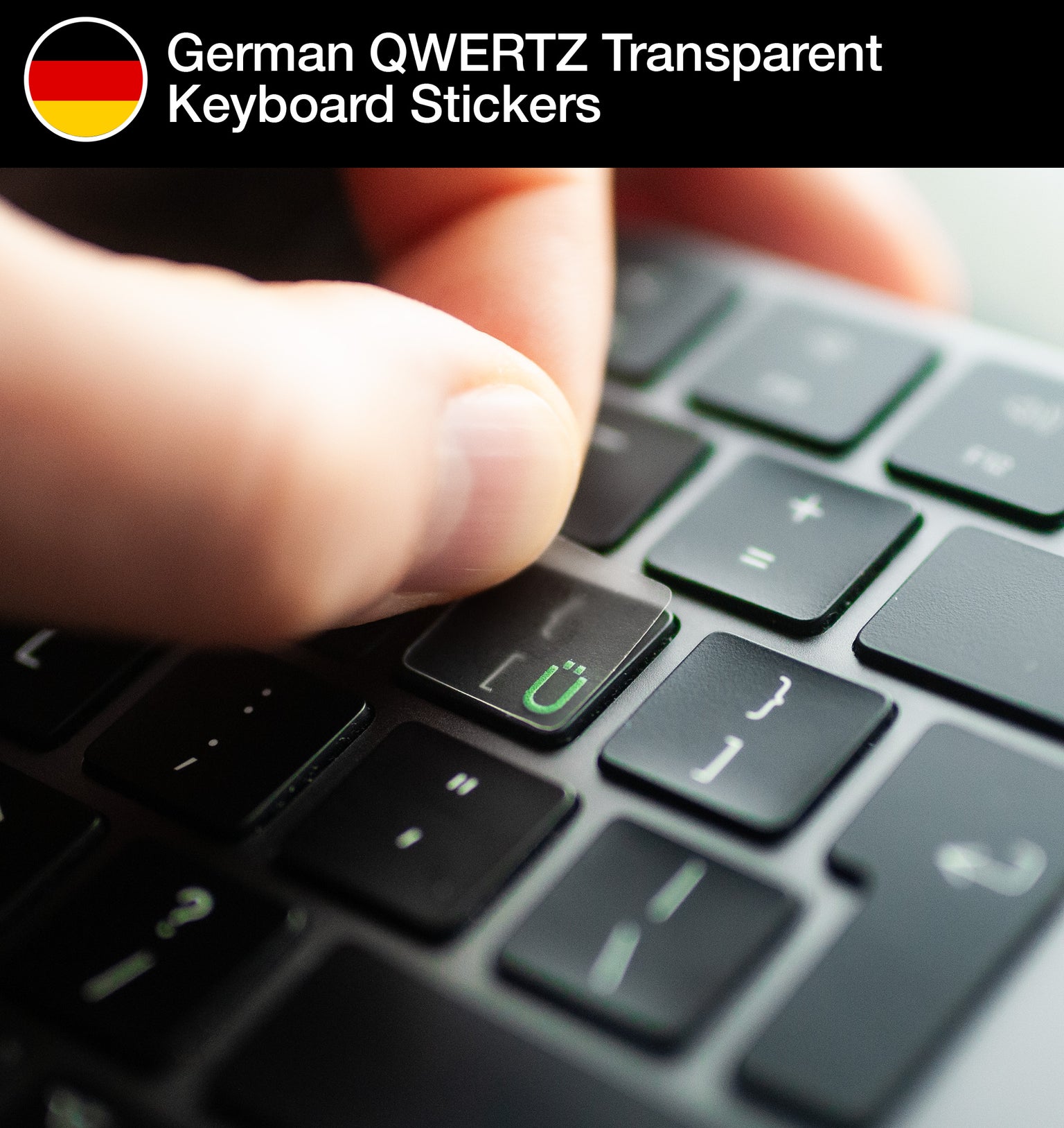 German QWERTZ Transparent Keyboard Stickers with German keyboard layout