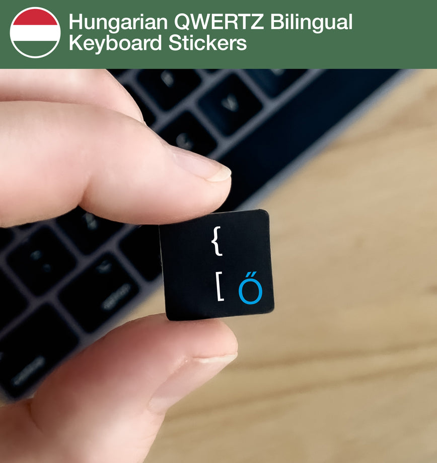 Hungarian (QWERTZ) Bilingual Keyboard Stickers with Hungarian layout