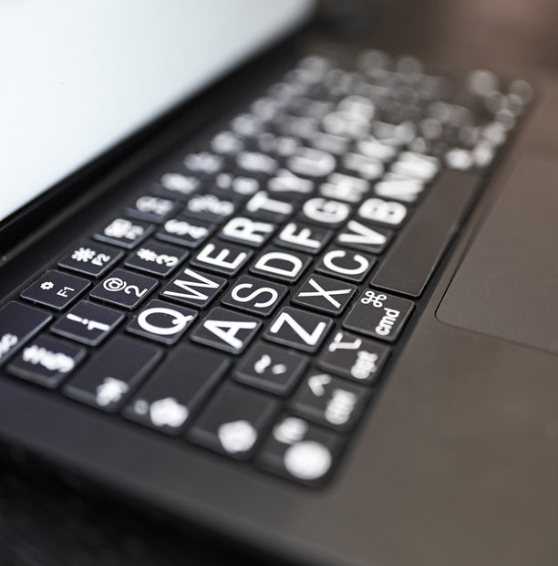 Large Letters Keyboard Stickers for Better Vision Access Black Background White Letters 1