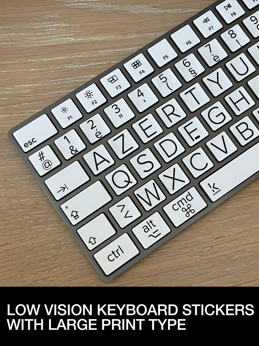 Low Vision Keyboard Stickers with Large Print Type white overview