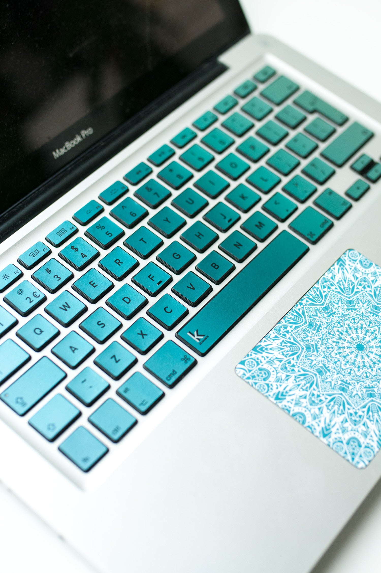 Metallic Blue Green Ombre Laptop Keyboard Stickers closeup
