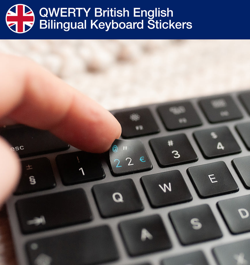 QWERTY (British English) Bilingual Keyboard Stickers with UK English layout