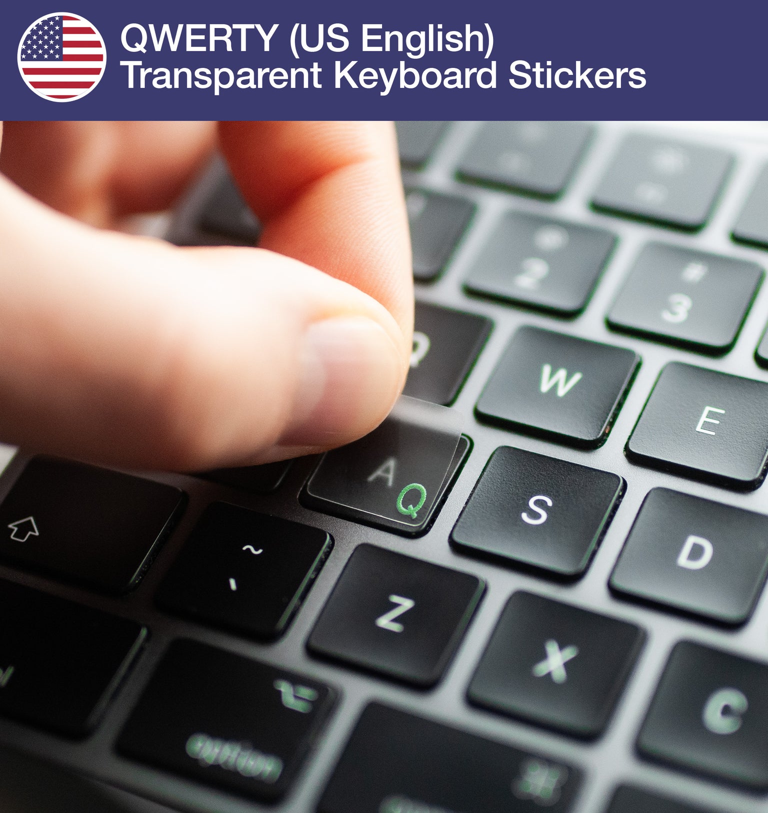 QWERTY (US English) Transparent Keyboard Stickers with US English keyboard layout