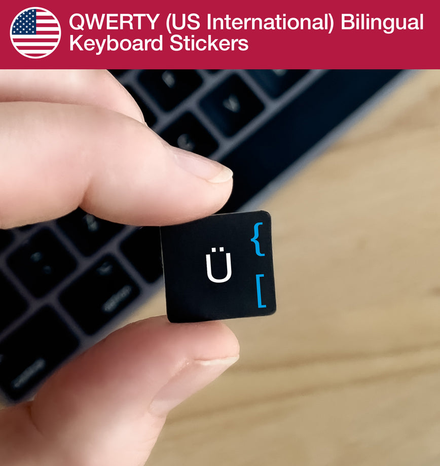 US International Bilingual Keyboard Sticker for Mac and PC • Keyshorts