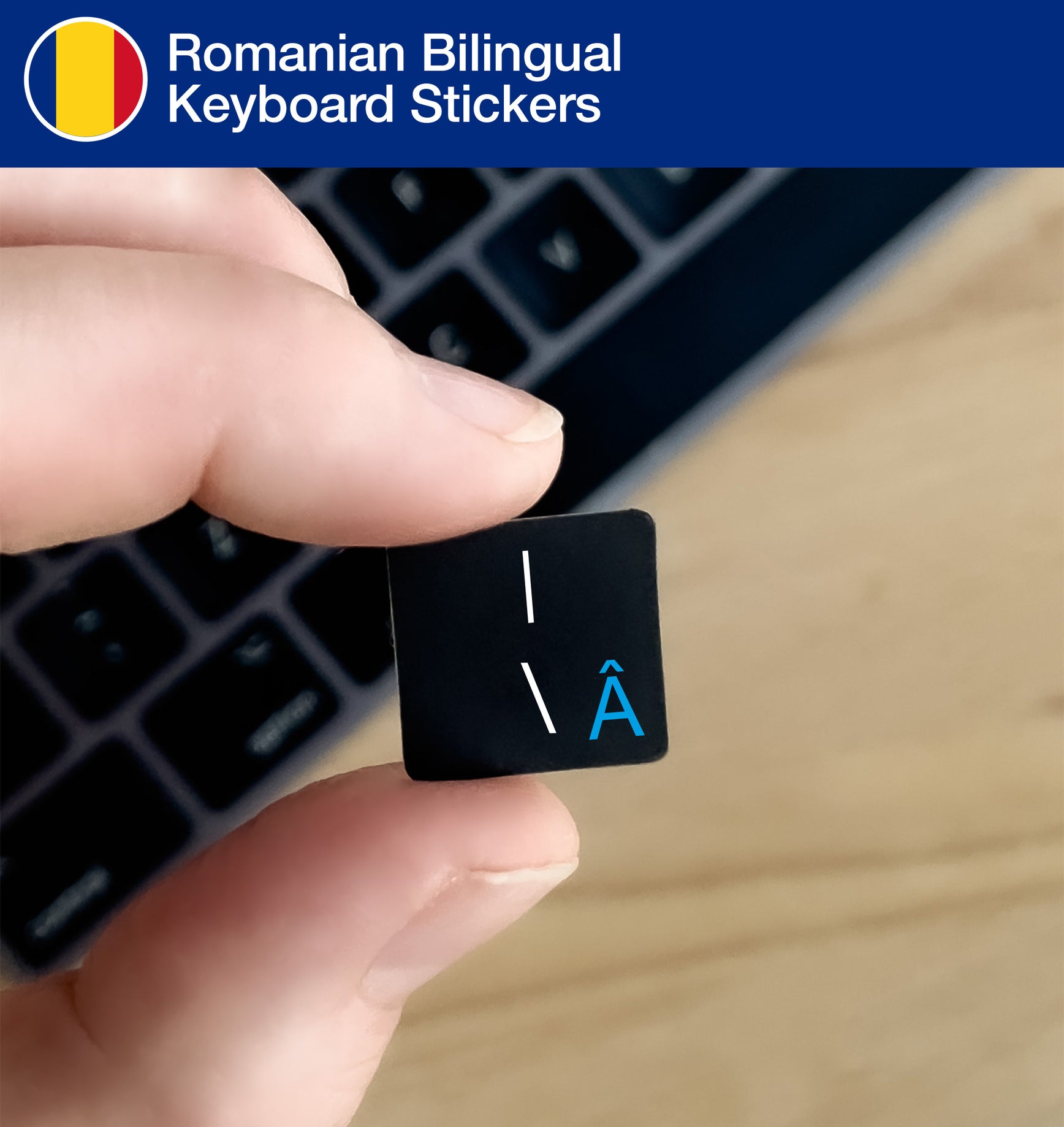 Romanization Button Romanian Bilingual Keyboard Sticker for Mac and PC • Keyshorts