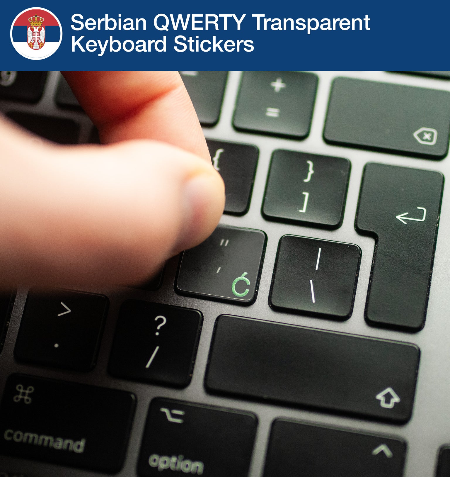 Serbian (QWERTY) Transparent Keyboard Stickers with Serbian QWERTY/Latin layout