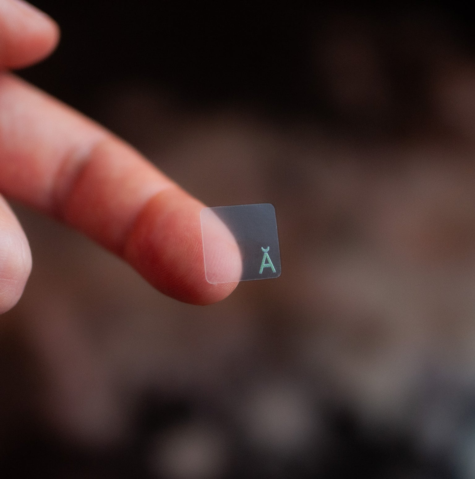 Transparent Keyboard Stickers With Printed Symbols Closeup