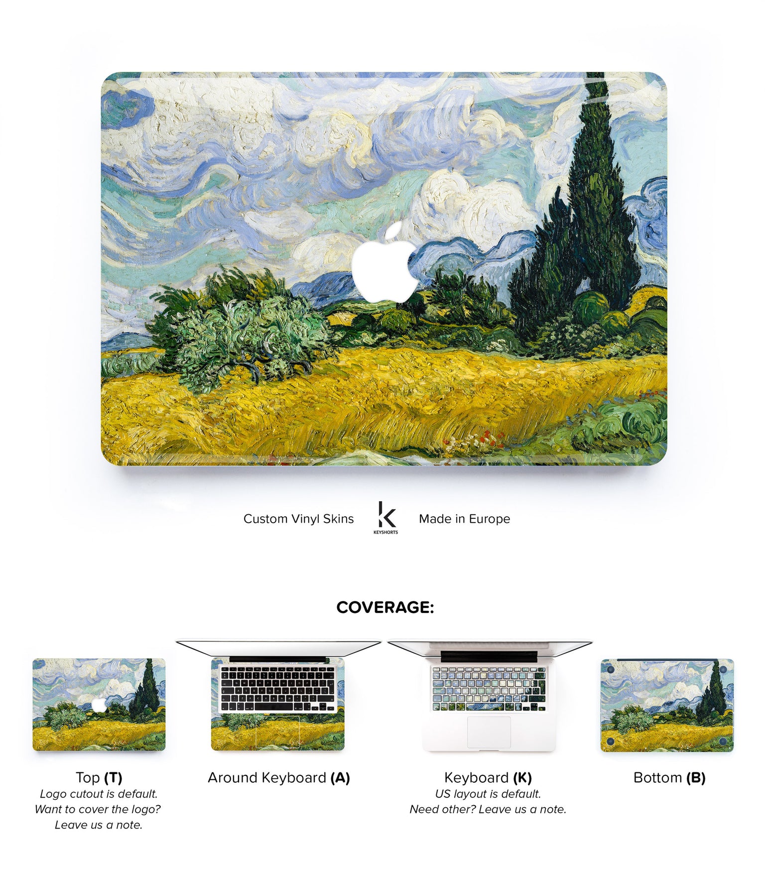 Van Gogh's Wheat Field with Cypress Tree MacBook Skin