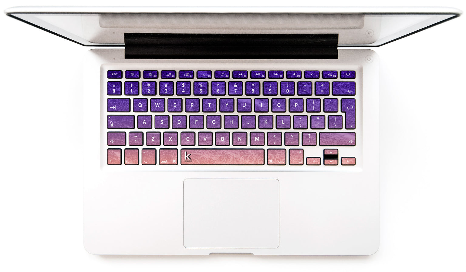 MacBook keyboard stickers with purple beige ombre and marble texture