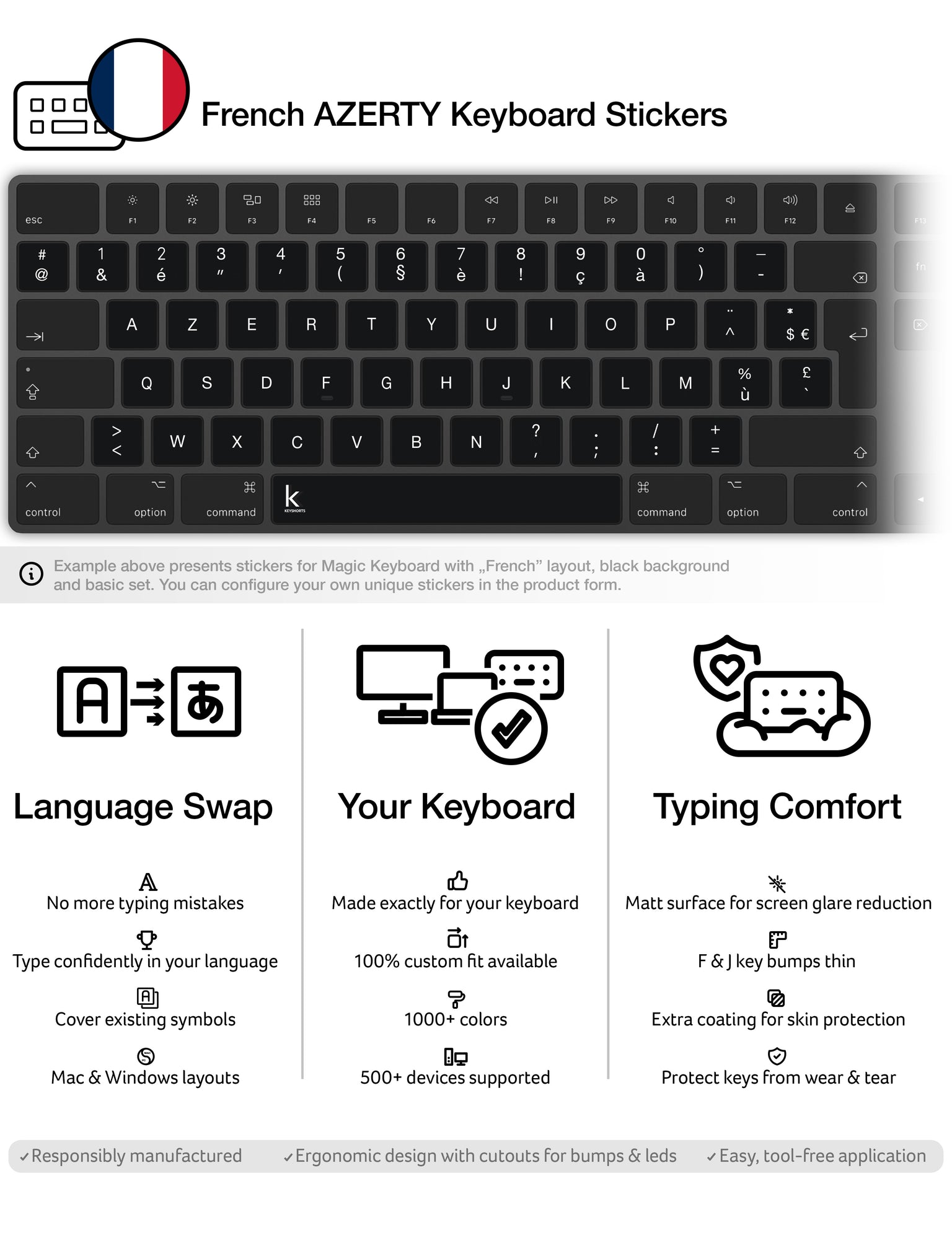 Axitech Notebook Keyboard Stickers Azerty France White - Axitech