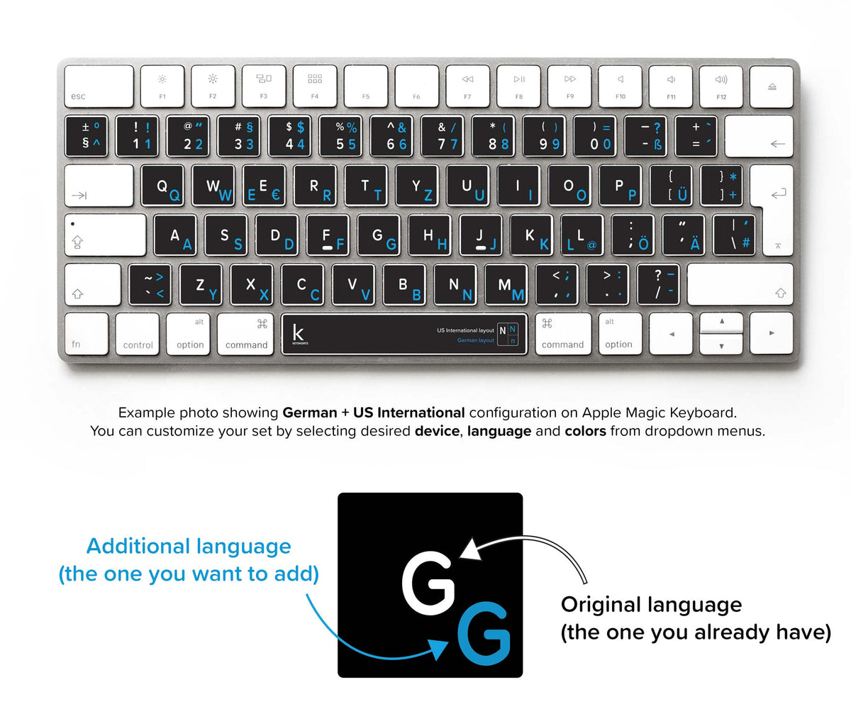 German Bilingual Keyboard Stickers for Mac and PC | Keyshorts | Kabellose Tastaturen