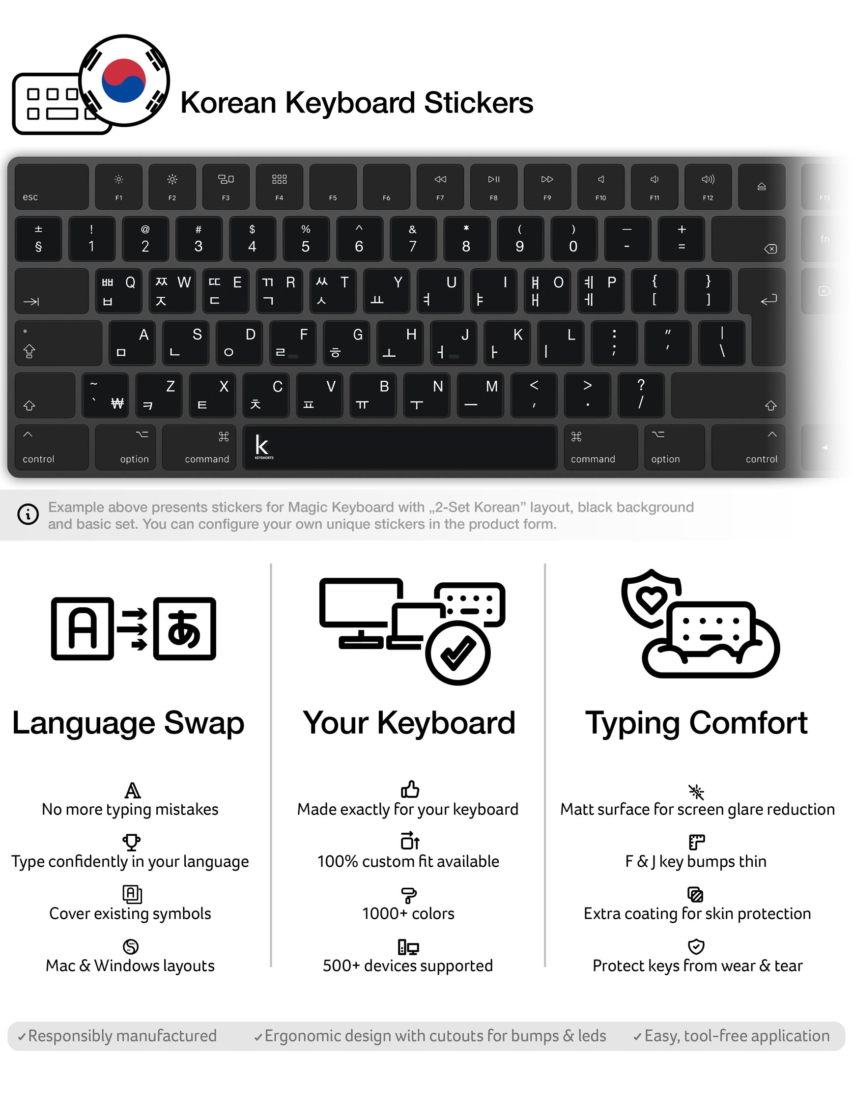 Korean Hangul Keyboard Stickers Customized for Your Mac or PC Keyshorts
