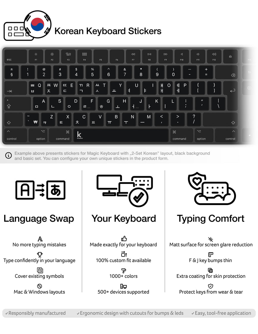 Korean Hangul Keyboard Stickers Customized for Your Mac or PC