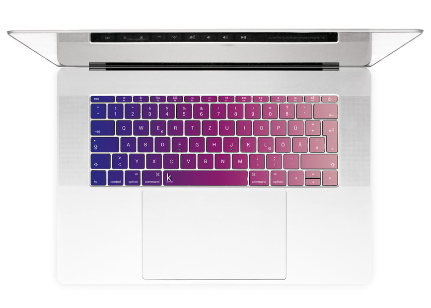 German keyboard stickers with purple-pink ombre DE
