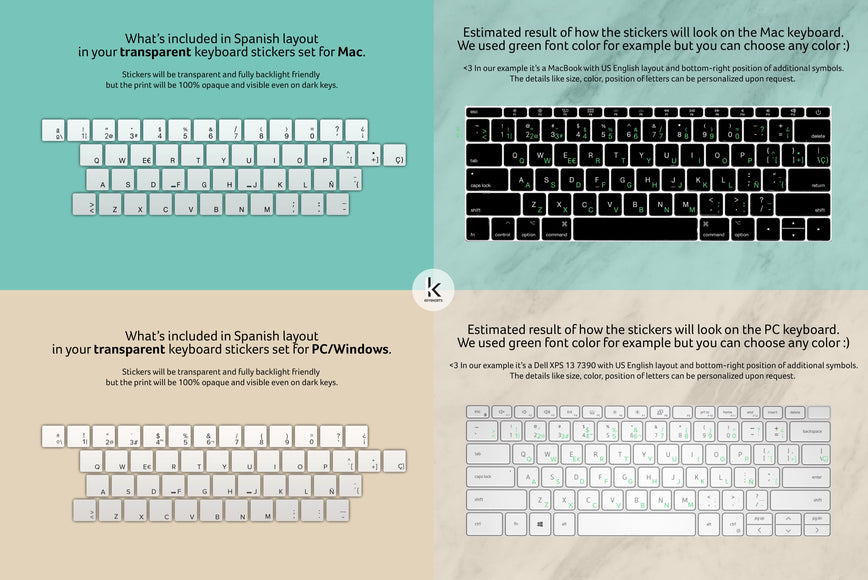 Spanish Transparent Keyboard Stickers Reference